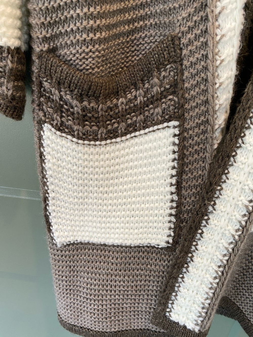 Brown and Cream Open-Front Knit Cardigan Sweater - Picture 3 of 5